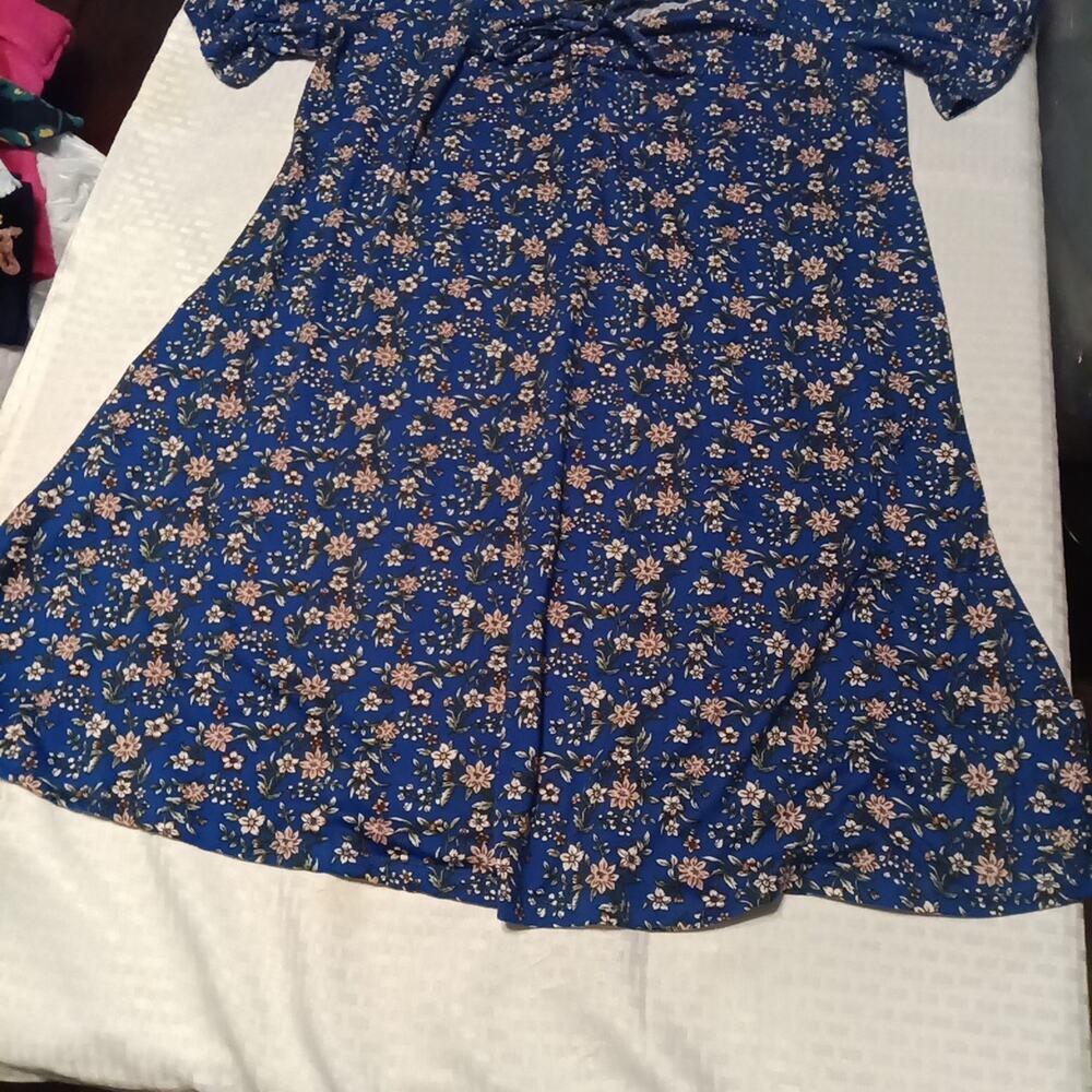 Vibe Sportswear Blue Floral Babydoll Dress 2X Boho Cottagecore Peasant Fairy